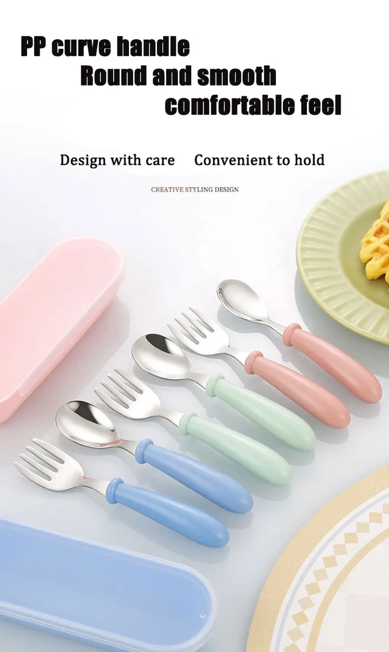 Description Picture 6 of item304 stainless steel portable tableware set outdoor spoon and fork 2-piece set student portable tableware set baby feeding spoon