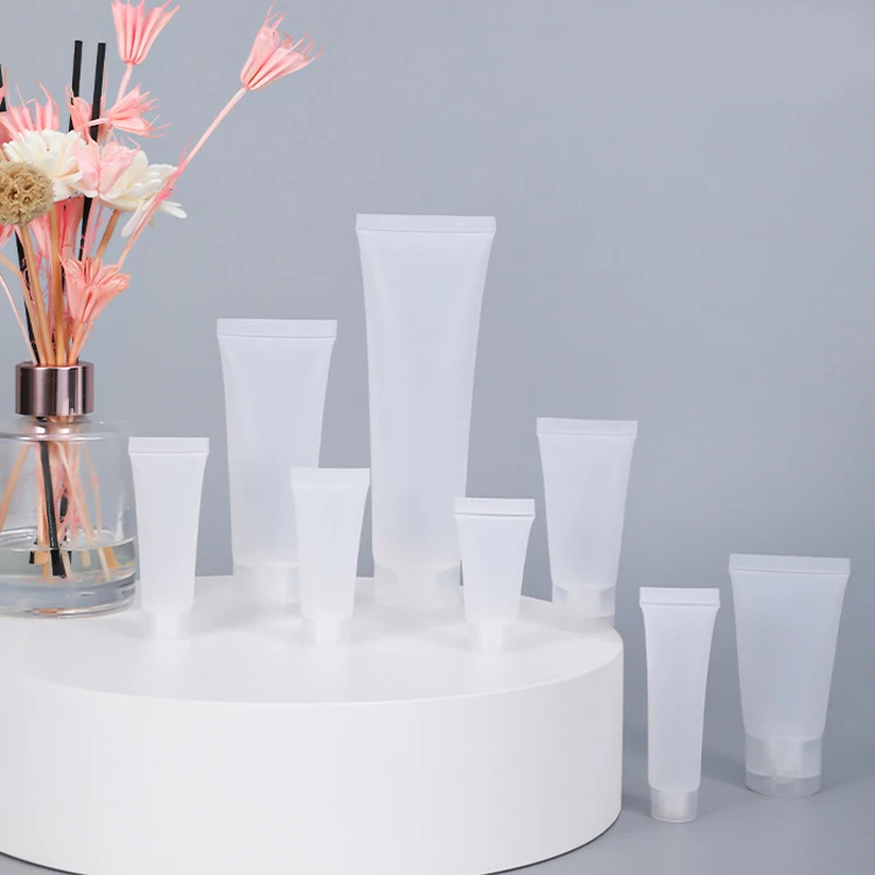 50Pcs 5/10/15ml Frosted Soft Tube With Screw Lid Empty Lotion Squeeze Bottle Refillable Cosmetic Cream Container With Syringe