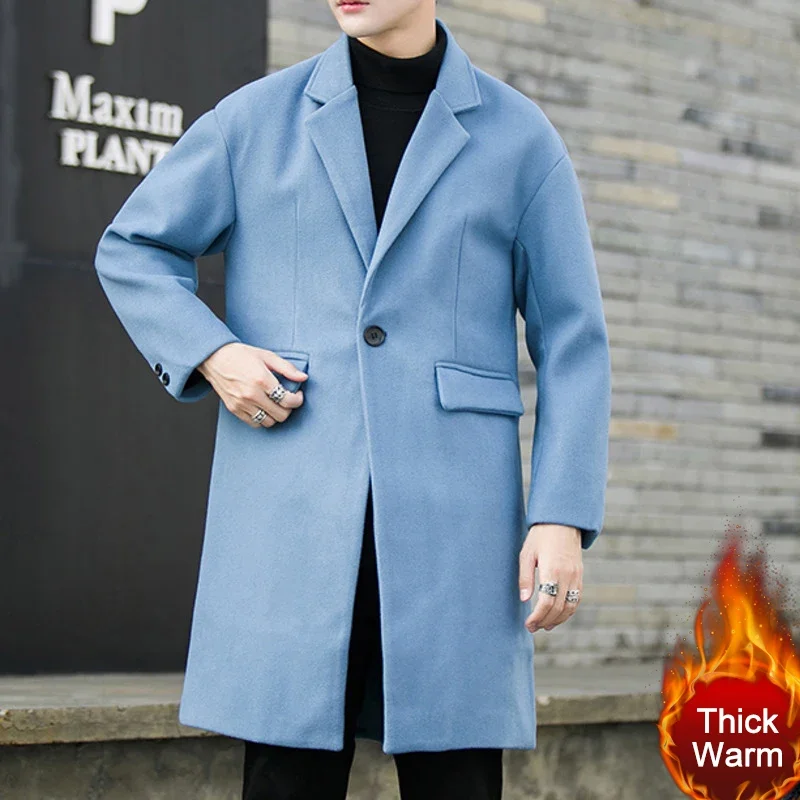 

Wool Blend Solid Color Coat Long Thick Warm Jacket Winter Jacket Men Woolen Windbreaker Korean Slim Abrigo Largo Hombre 5XL