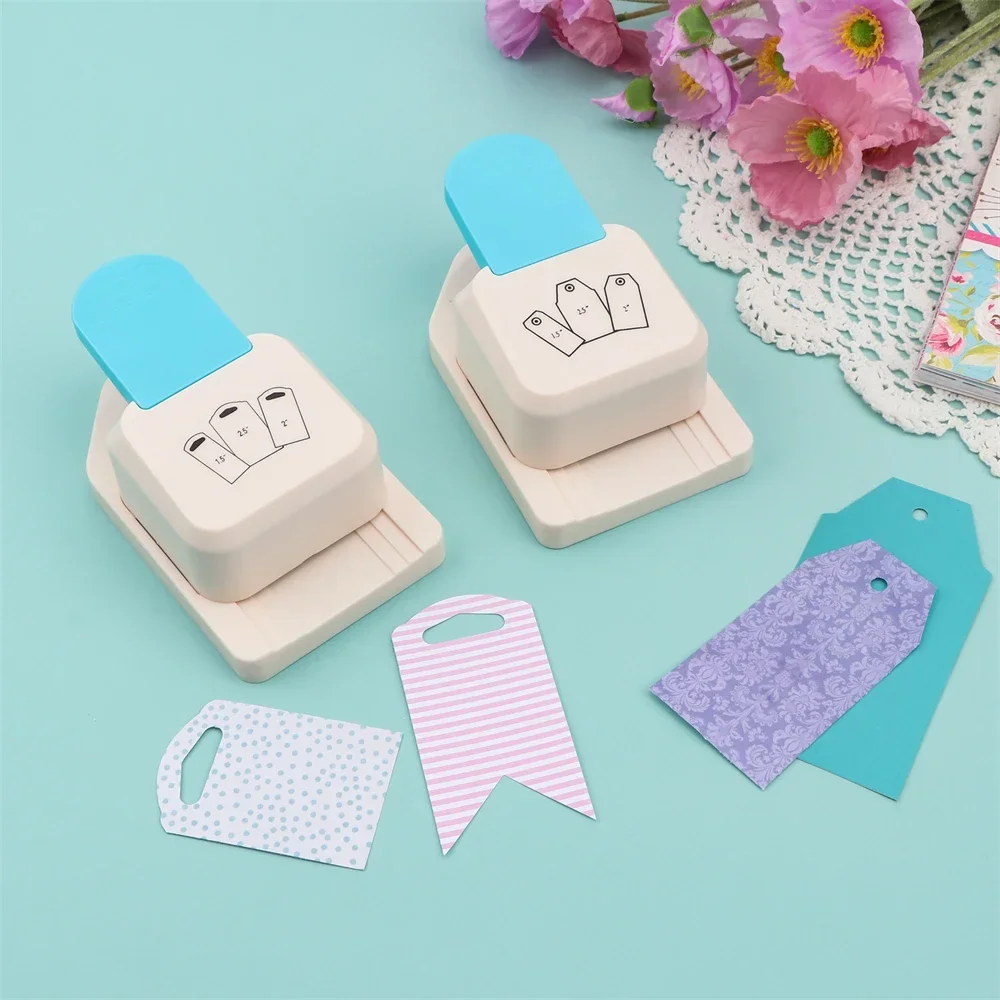 3-in-1 공예 펀치 1.5/2/2.5 인치 배너 및 태그 모양 레버 액션 공예 펀치 종이 공예 스크랩북 DIY 수제용