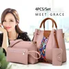 4PCS/Set Women Handbag and Purses Set Tote Bag Soft PU Leather Shoulder Bags Crossbody Bag Wallet Handbag Printed Handbag