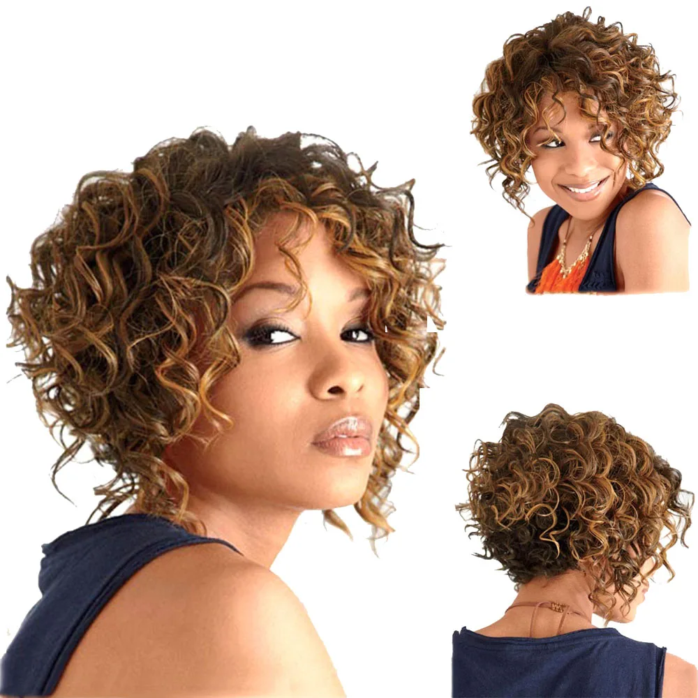 GNIMEGIL Synthetic Female Wig Blonde Natural Short Curly Hair Replacement Wig Mix Color Mommy Wig Cheap Sale Free Part Hairline