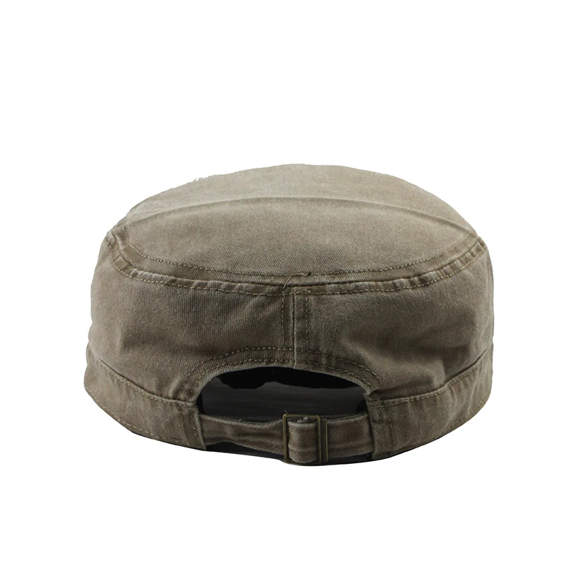 Casual Washed Cotton Flat Top Hat Adjustable Fisher Military Caps Men Women Cadet Army Cap Unique Design Vintage Four Seasons