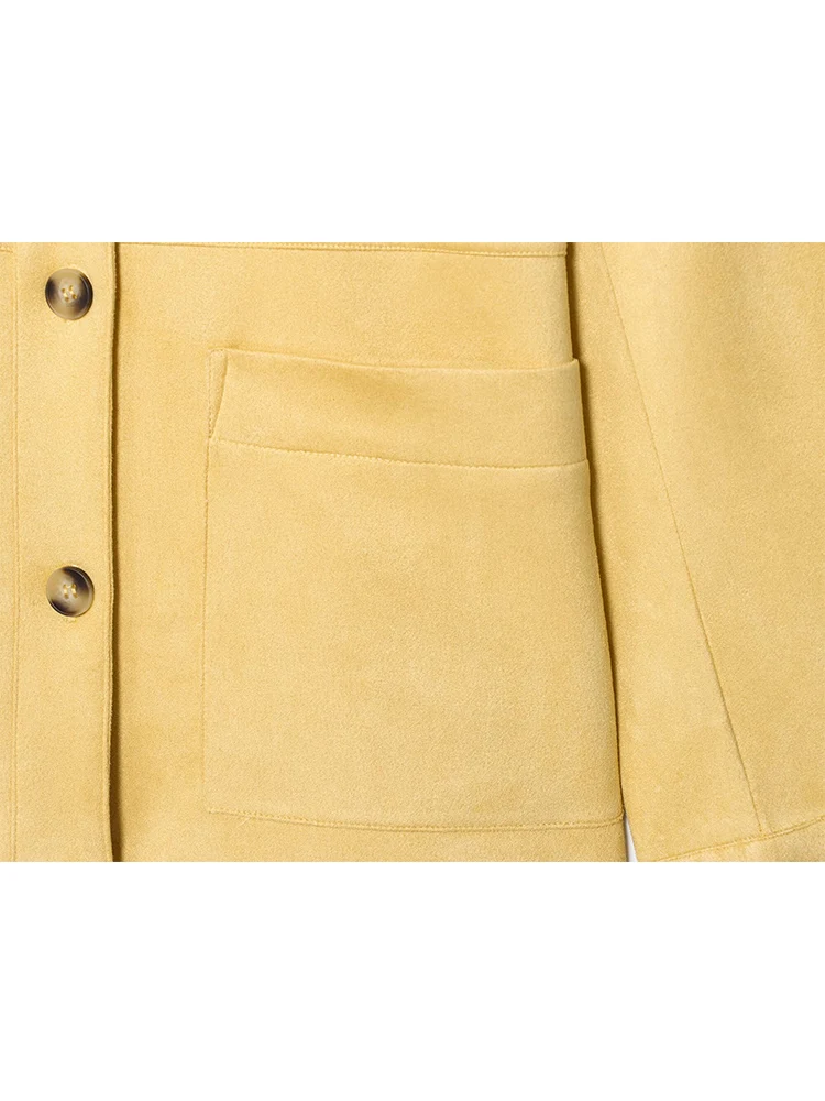 TFMLN Casual Women's Solid Suede Vintage Coat Fashion Lapel Single Breasted Pocket Loose Jacket Female Commuting Outerwear