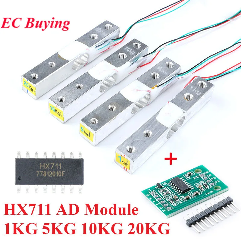 Load Cell 1KG 5KG 10KG 20KG HX711 AD Module Weight Sensor Electronic Scale Aluminum Alloy Weighing Pressure Sensor Module