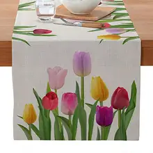  Fashion Table Runner Linen Colored Tulip Pattern Multifunctional Lightweight Table Cloth  Scratch Resistant Table Cloth 