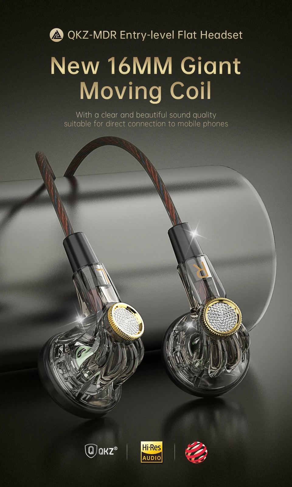 MDR Flat-Head Headphones 16MM Large Dynamic HIFI Bass Sport Earbuds Music Wired