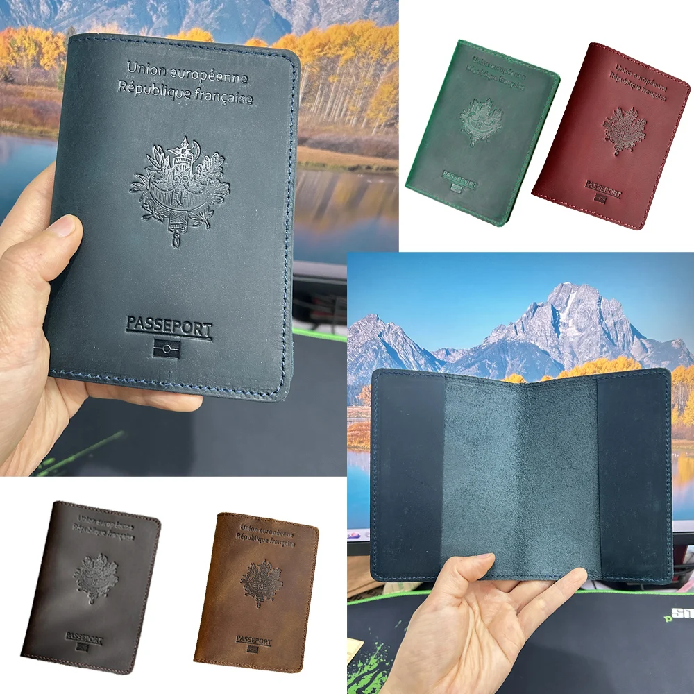 Personalized Name Française Passport Cover Men 100 Genuine Leather