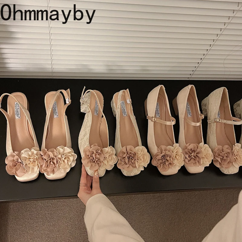 

Летние женские сандалии с цветочным кружевом, модные элегантные открытые туфли, женская уличная одежда, толстые фотобосоножки