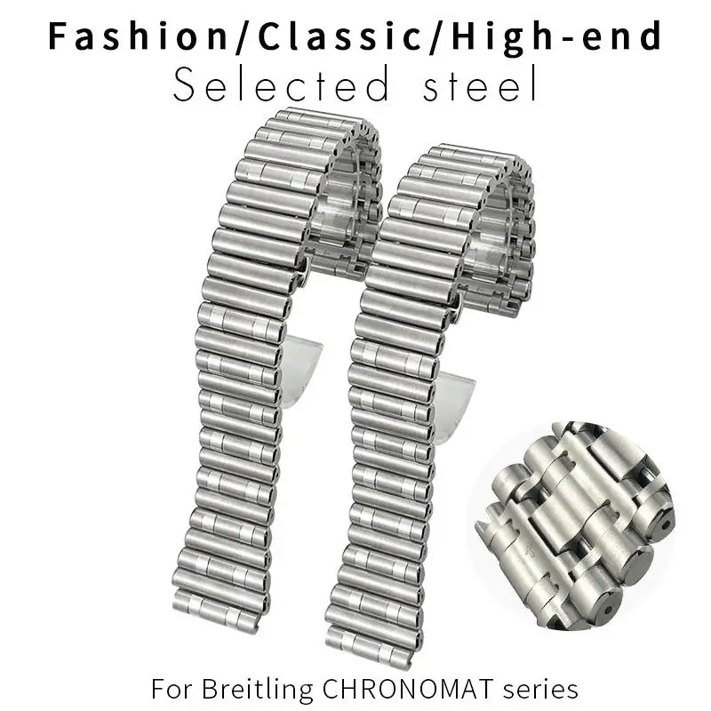 

PCAVO 316L High Quality Stainless Steel Watch Band 22mm Fit for Breitling 42mm Dial Bracelet Chronomat B01 Silver Metal Watch