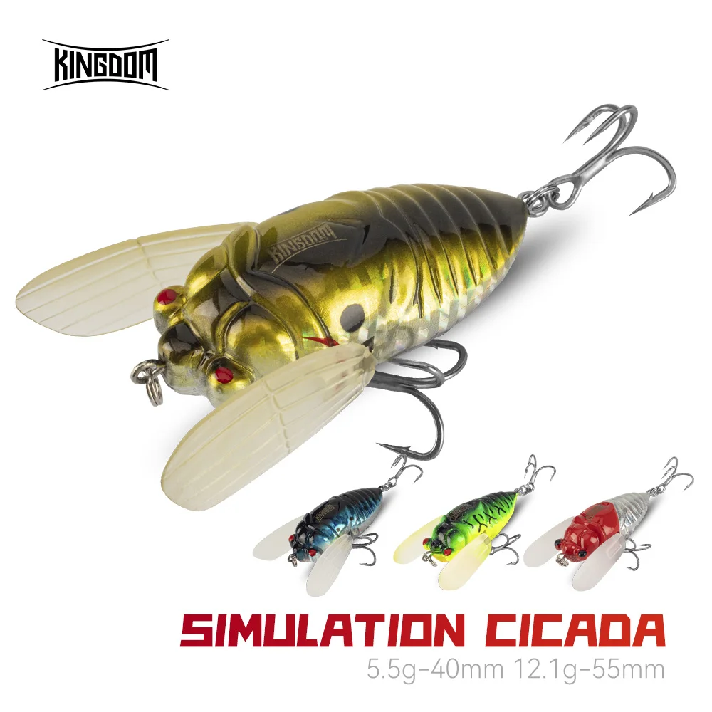 KINGDOM Bionic Cicada Fishing Lure, 40mm 5.5g 55mm 12.1g Artificial Floating Hard Topwater Crawler Bait for Bass Pike