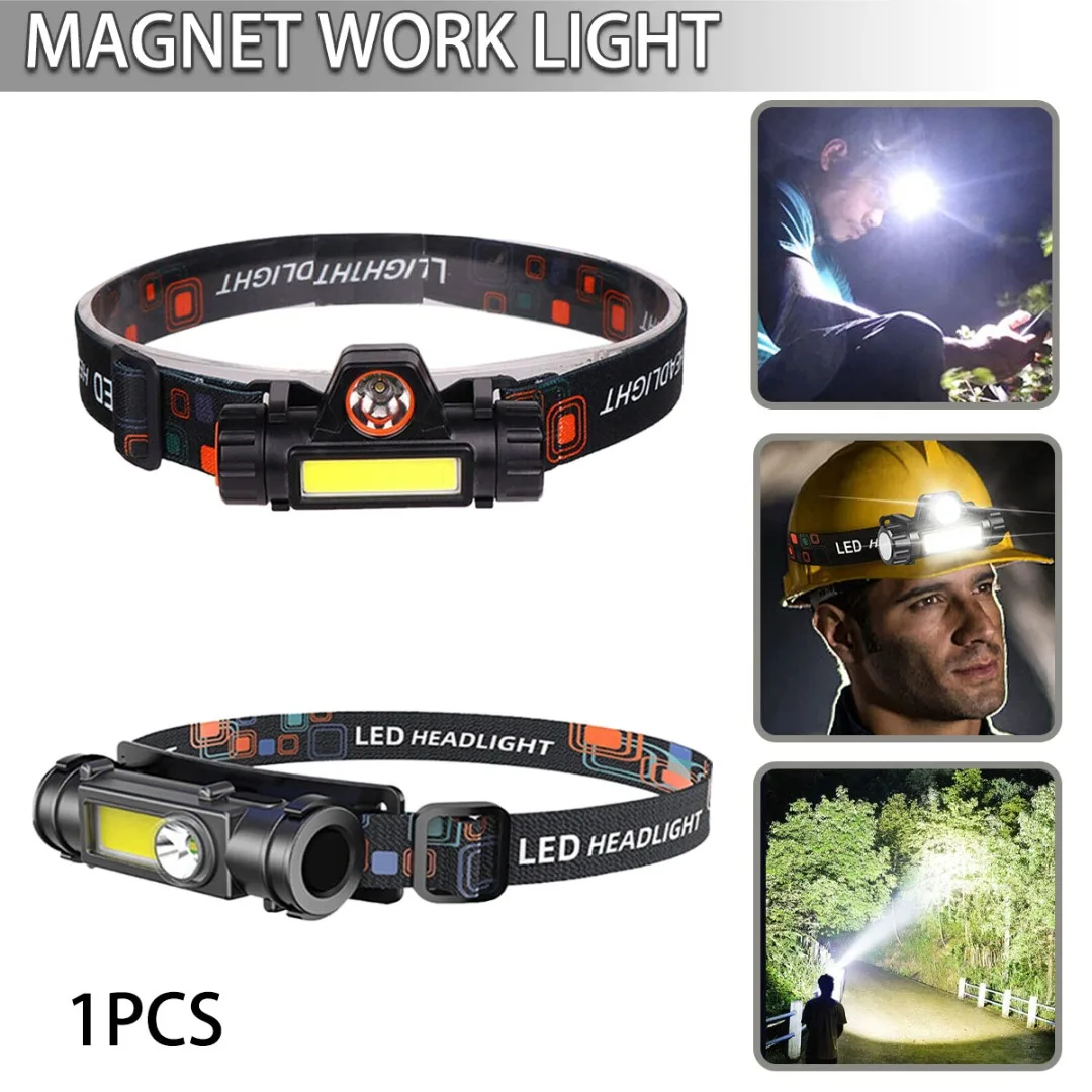 

1pc USB Rechargeable Headlamp COB LED Head Lights Built-in Battery Flashlight Two Gear Dimming Head Torch For Camping Hiking