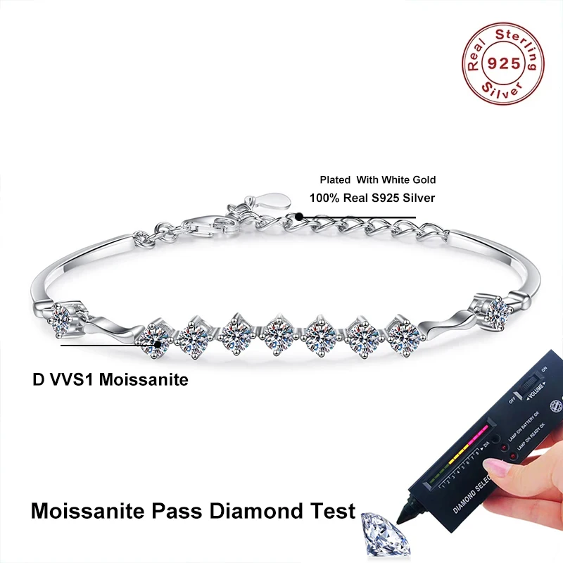 NeeTim D Color Moissanite Bracelet for Women Full Diamond 925 Sterling Silver with White Gold Plated Fine Jewelry Party Gift NeeTim D Color Moissanite Bracelet for Women Full Diamond 925 Sterling Silver with White Gold Plated Fine Jewelry Party Gift