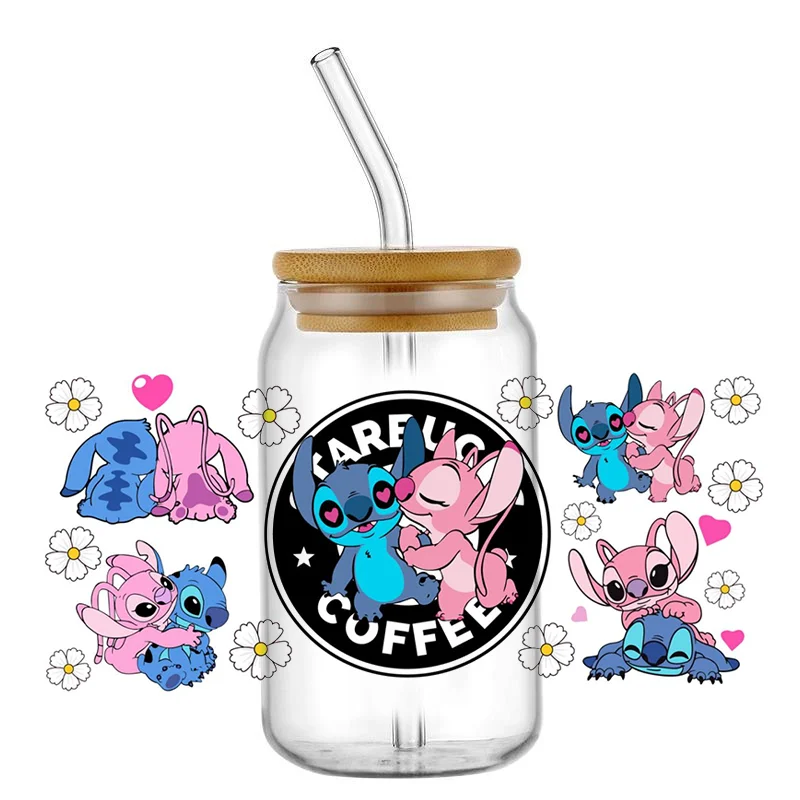 Miniso Stitch 16oz UV DTF Cup Wrap Cartoon Transfers Libbey Wrap Tumbler DIY Sticker Glass Can Selfadhesive Waterproof