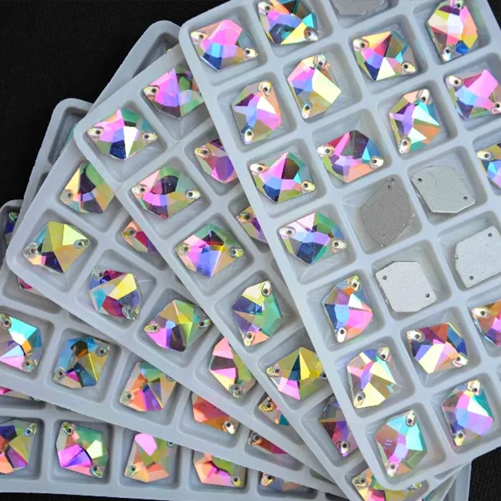 모든 크기 우주 모양 돌에 바느질 크리스탈 클리어 AB 플랫 백 2 구멍 11*14mm,13*17,16x21,21*27mm 유리 바느질 크리스탈 비즈