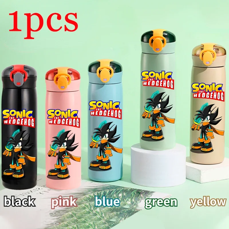thumbnail image 1 of Vaso térmico para niños de Sonic The Hedgehog de 460 ml, vaso con pajita, botella de acero inoxidable portátil con puntos que rebotan, regalo para niños, 1 of 5