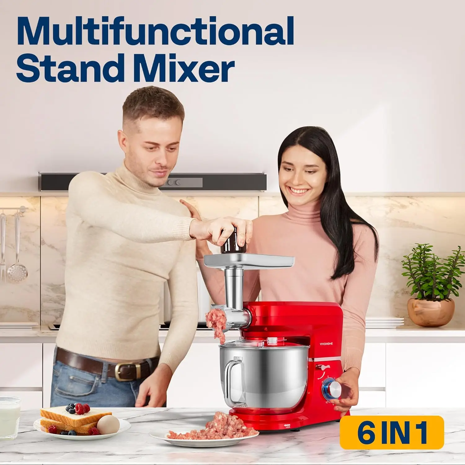 Mixer with meat grinder attachment