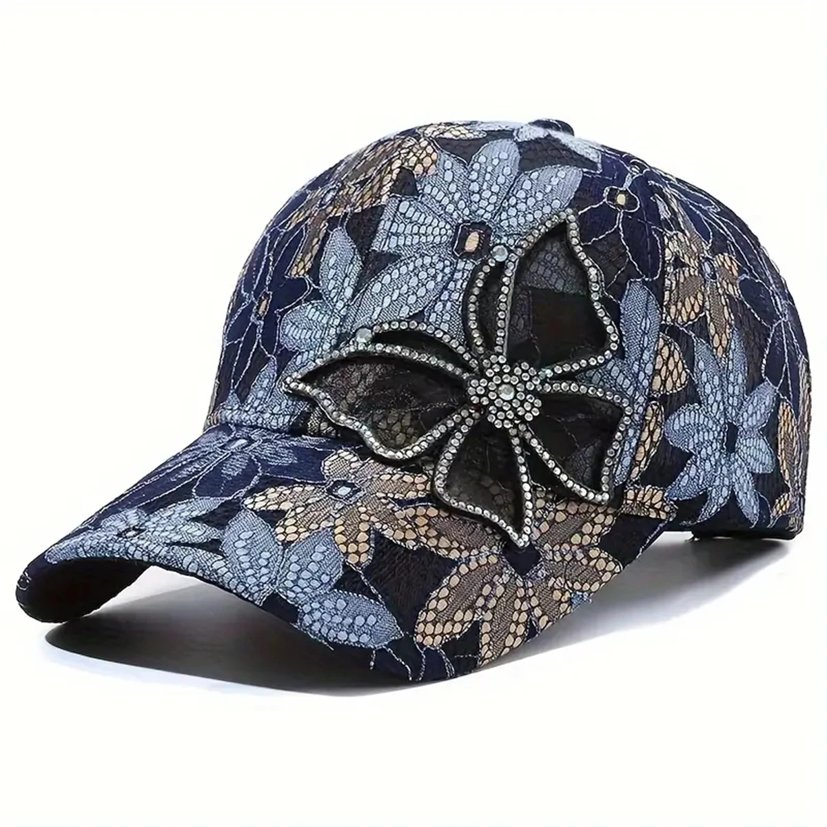 New Ladies small lace splicing breathable sunshade hat mesh inlaid diamond butterfly baseball cap 3