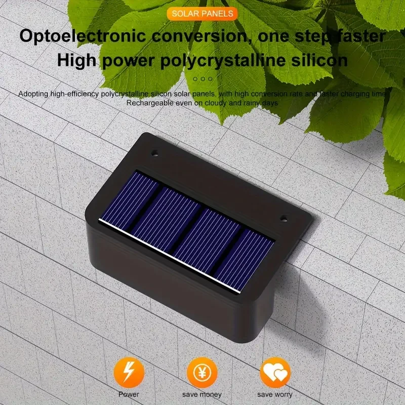 Solar Step Lights Outdoor Waterproof LED Garden Wall Lamps with Polycrystalline Silicon Solar Panels Fence Stair Lighting