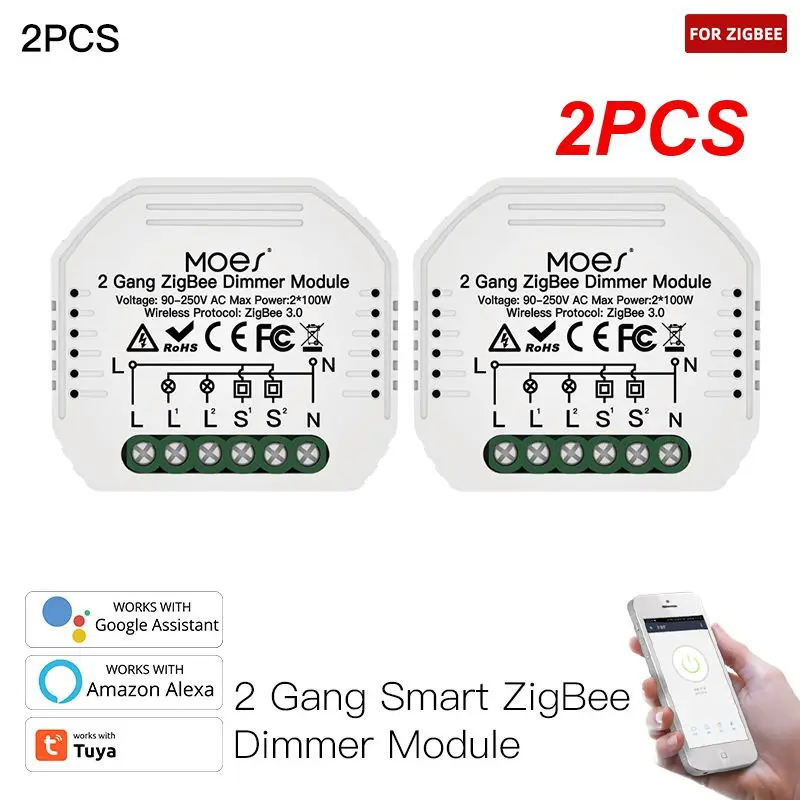 

2PCS Mini Switch 90-250v Tuya Switches Work With Alexa Home Smart Dimmer Module Switches Voice Control