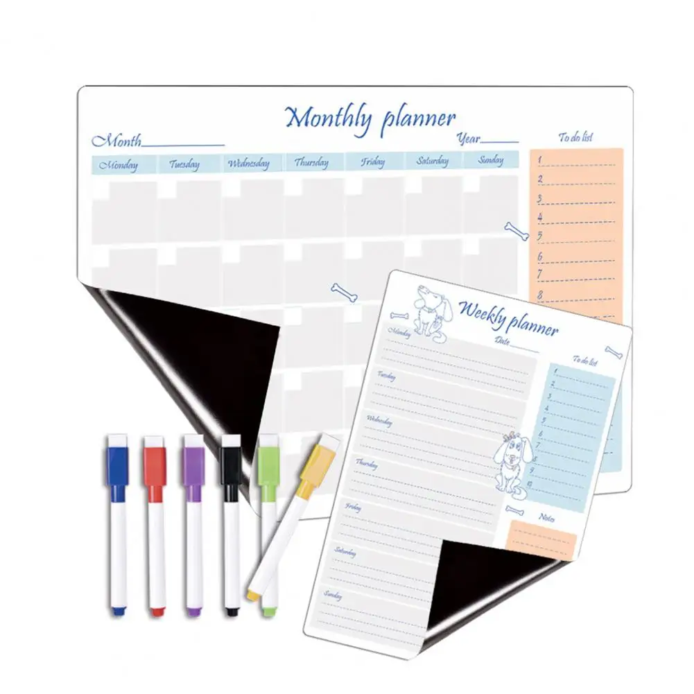 Magnetic Weekly Planner Durable Magnetic Fridge Calendar Kit Scratch-proof Dry-erase Whiteboard Planner with Pens Organize Week