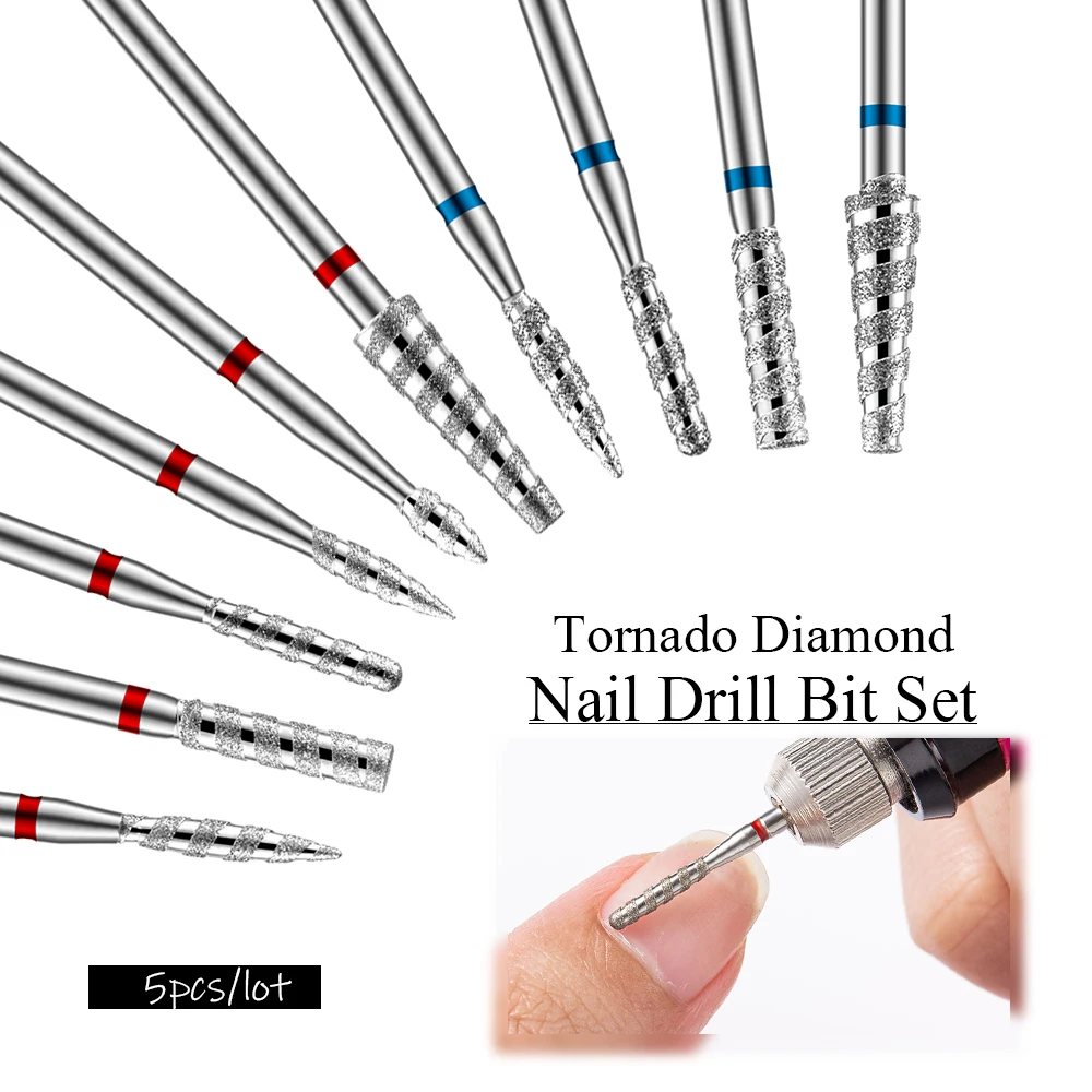 Nail Care Tools 5PCS Tornado Diamond Nail Drill Bit For Nail Drill 3/32'' Manicure Milling Cutter Cuticle Care Rotary Burr Accessories