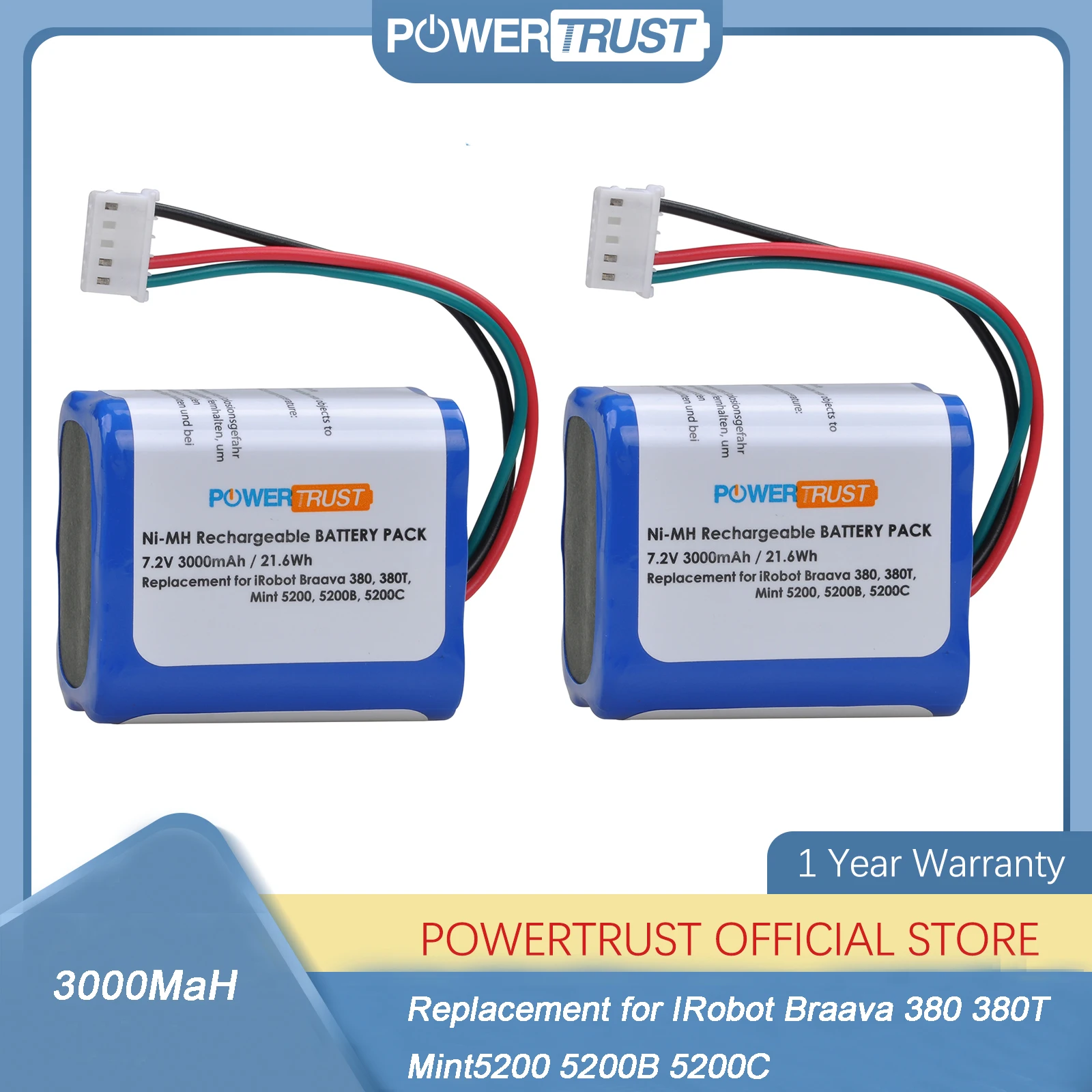 Batteria 3000Mah 380T Per Aspirapolvere Irobot Braava 380 380T 390T Mint5200 5200B 5200C