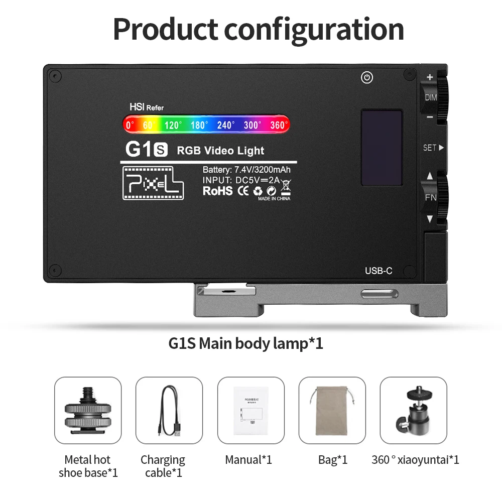 Description Picture 4 of itemPixel G1S RGB LED Video Fill Light Full Color 2500K-8500K Built-in Lithium Battery for Camera Smartphone Professional Lamp