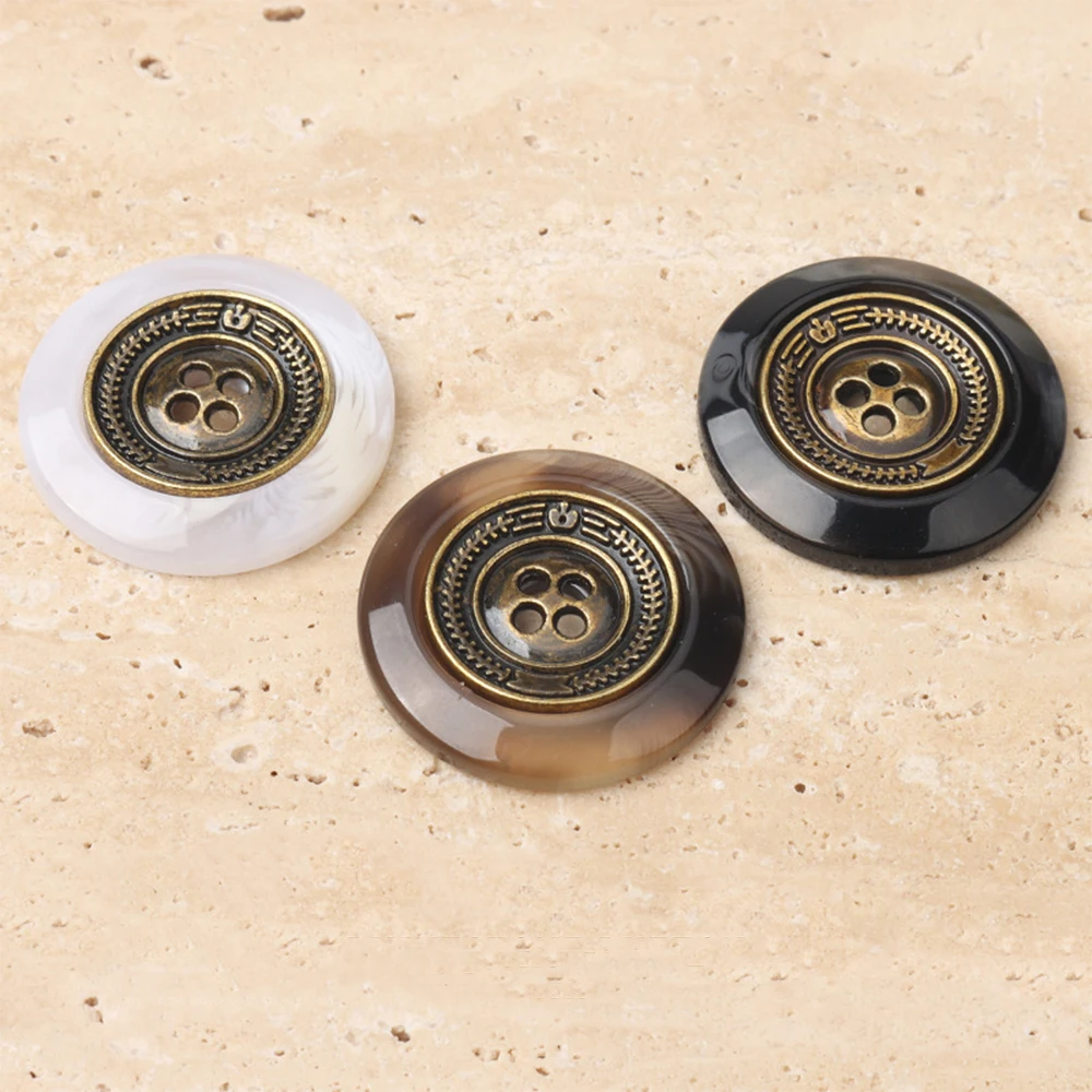 4個セット【アンティークパーツ&ボックス】スタンプ付き/時計部品アソートメント 10pcs British Style 4-Hole Resin Metal Buttons - 16/21/25mm