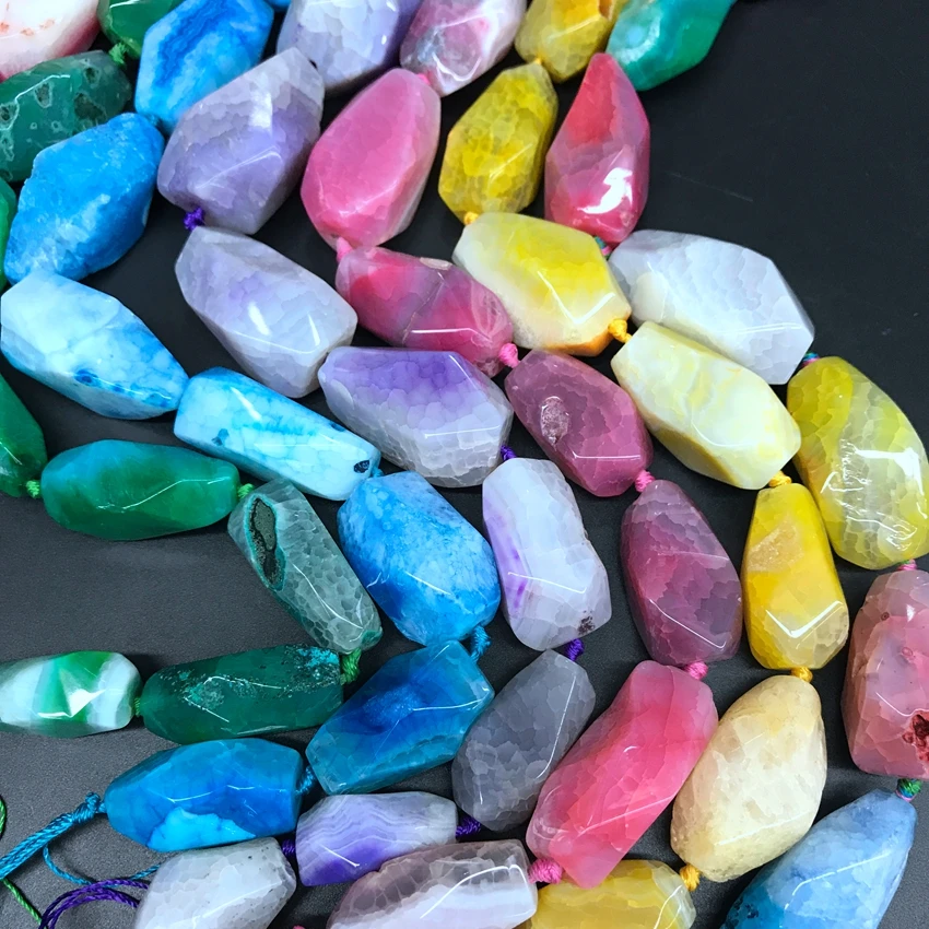 Large Size Rainbow Dragon Veins Agates Faceted Nugget Loose Beads,Colourful Natural Onxy Pendants Necklace for Jewelry Making
