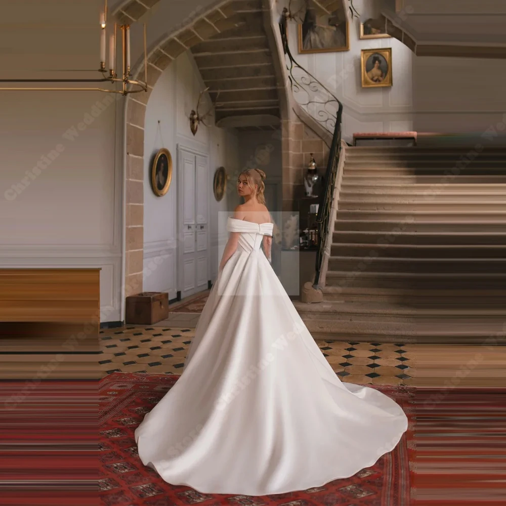 Off Shoulder Women Wedding Dresses Sexy Sleeveless A-Line Bridal Gowns Princess Mopping Length Ball Vestidos De Novia Customized 2