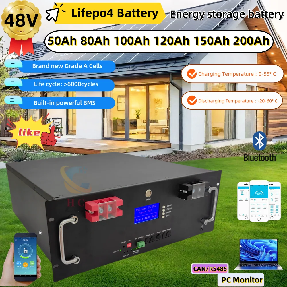 HC_48V 50Ah 100AH 120Ah 150Ah 200Ah Lifepo4 แบตเตอรี่ลิเธียม lifepo บลูทูธสําหรับระบบพลังงานแสงอาทิตย์ hybrid อินเวอร์เตอร์ 2000W 5000W 10KW 1