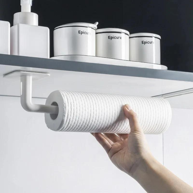 L-Shape Punch-Free Hook Wall Mounted Cloth Hanger for Coats Hats Towels Clothes Kitchen Rack Roll Bathroom Holder