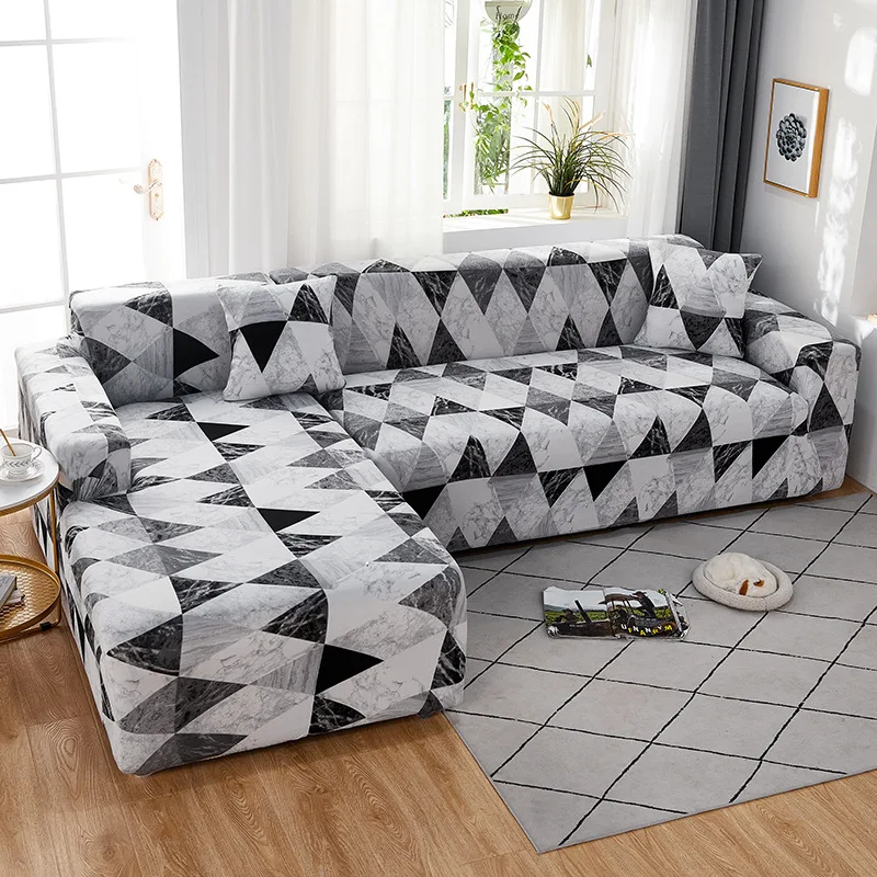 Geometric Print Sofa Cover Fully Wrapped Modern Elastic Detachable