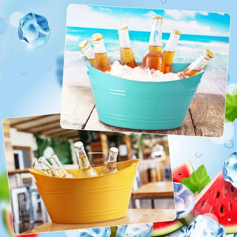 6 Pcs Ice Buckets Bulk, Plastic Ice Buckets with Handles, Oval Storage Tub, Large Capacity Drink Tub for Party Bar