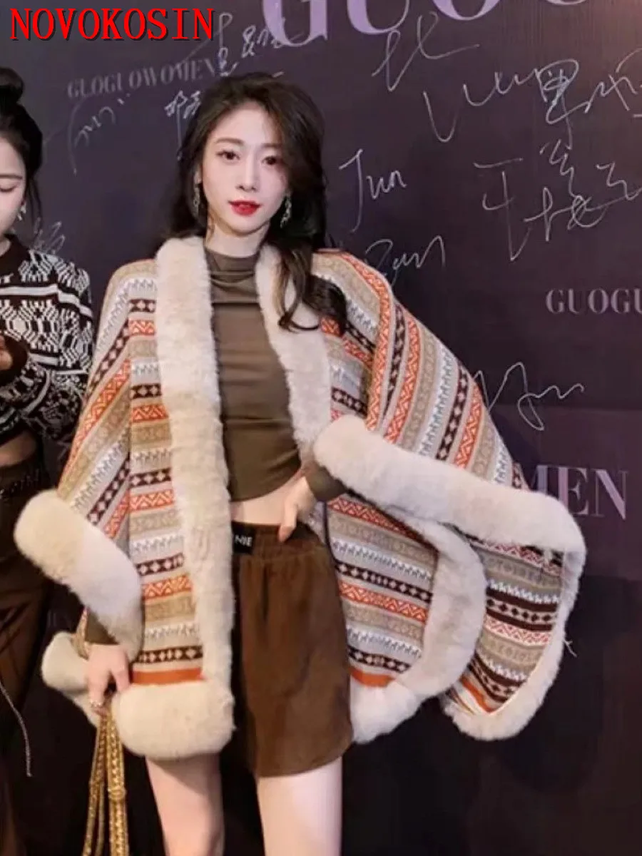 

2022 осенне-зимняя плотная шаль с принтом, цветная шаль с большим маятником, накидки, женская уличная одежда, теплая свободная пальто с воротником планшетом