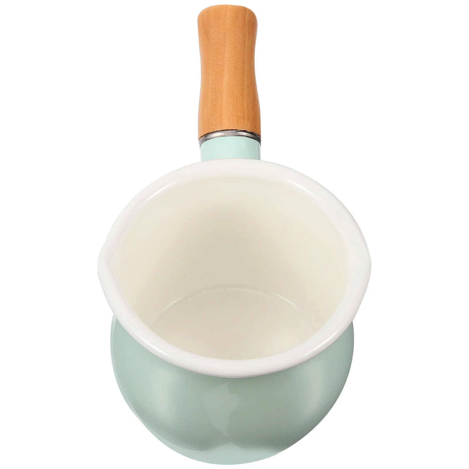 

Japanese Style Enamel Milk Pot for Non-Stick Stove Cooking and Milk Heating with Wood Handle - 10Cm Light Green
