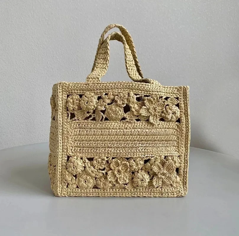 

Woven Tote Bag Hollow Grass Woven Handbag Bolsa Luxury Designer Handbag Straw Retro Bucket Satchels Brand High Quality Tote