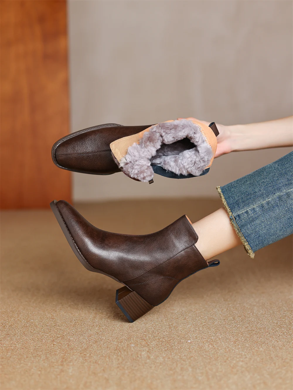 FEDONAS Wool Ankle Boots Genuine Leather Shoes For Women Thich High Heels Basic Short Boots Warm Winter Snow Boots Female Shoes