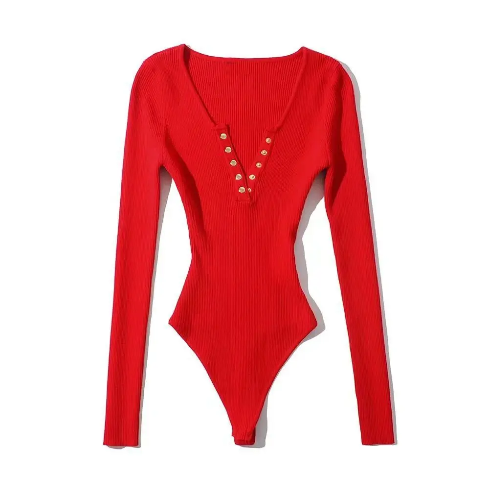 Trendy European and American Long-sleeved V-neck Button-down Onesie Bottoming Shirt Women's Slim Solid Color Shirt Basic Top 6