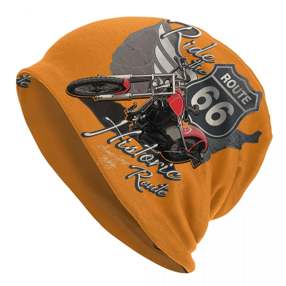 

Route 66 Fashion Hats Motorcycle Ride Historic Thin Hat Bonnet Special Skullies Beanies Caps Men Women's Earmuffs