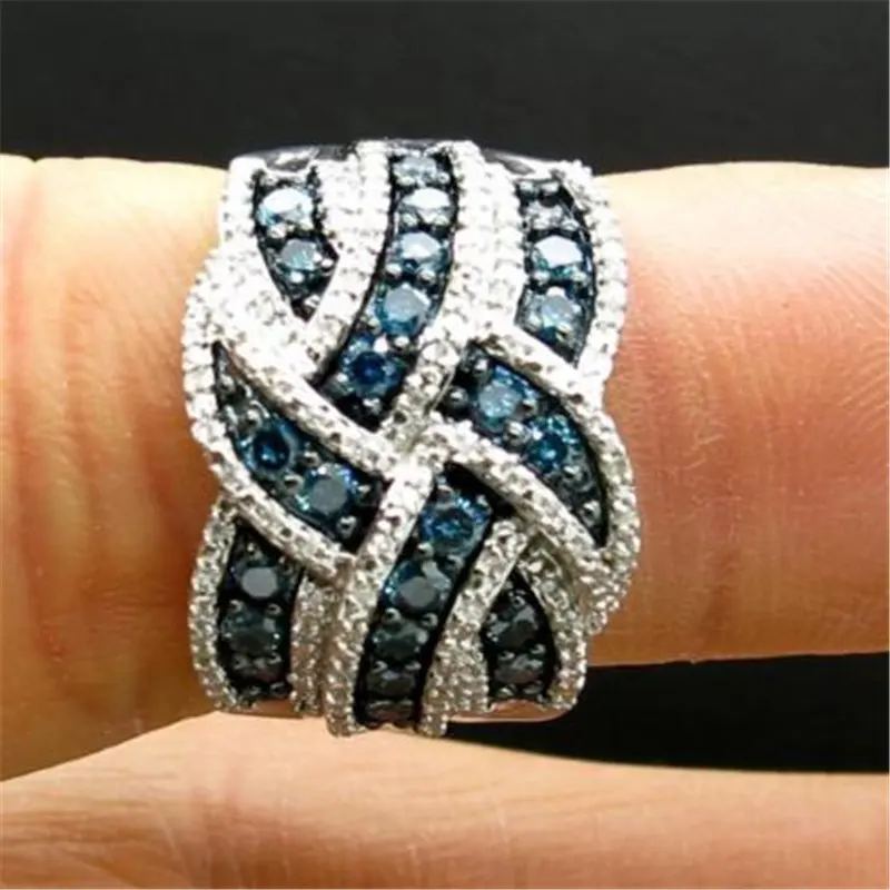 Womens Ring Milangirl Luxury Cubic Zirconia Rings For Women Jewelry Wedding Engagement Dark Blue Rings Statement Anel