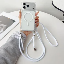 Adjustable Crossbody Transparent Phone Case with Anti - Lost Lanyard Strap - iPhone 15 (White)