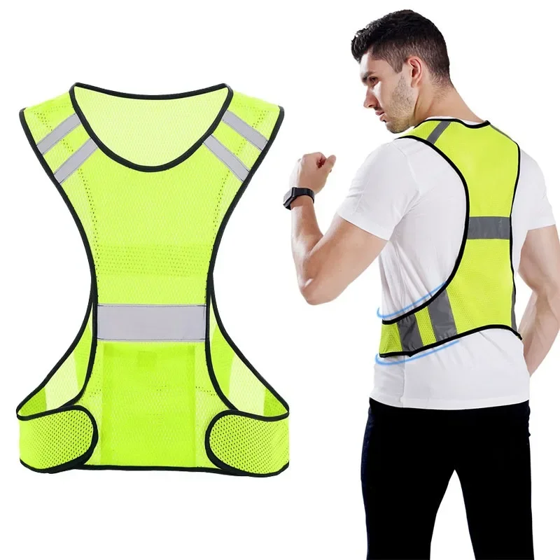 Car Motorcycle Reflective Safety Vests Lightweight Adjustable Elastic Jacket Hi Vis Reflective Strips for Running Cycling
