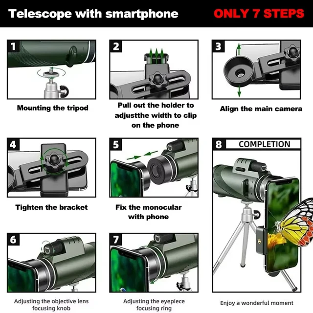 80x100 Monocular Telescope with Tripod and Phone Clip with Colour Gift Box for Outdoor Camping Hiking 2