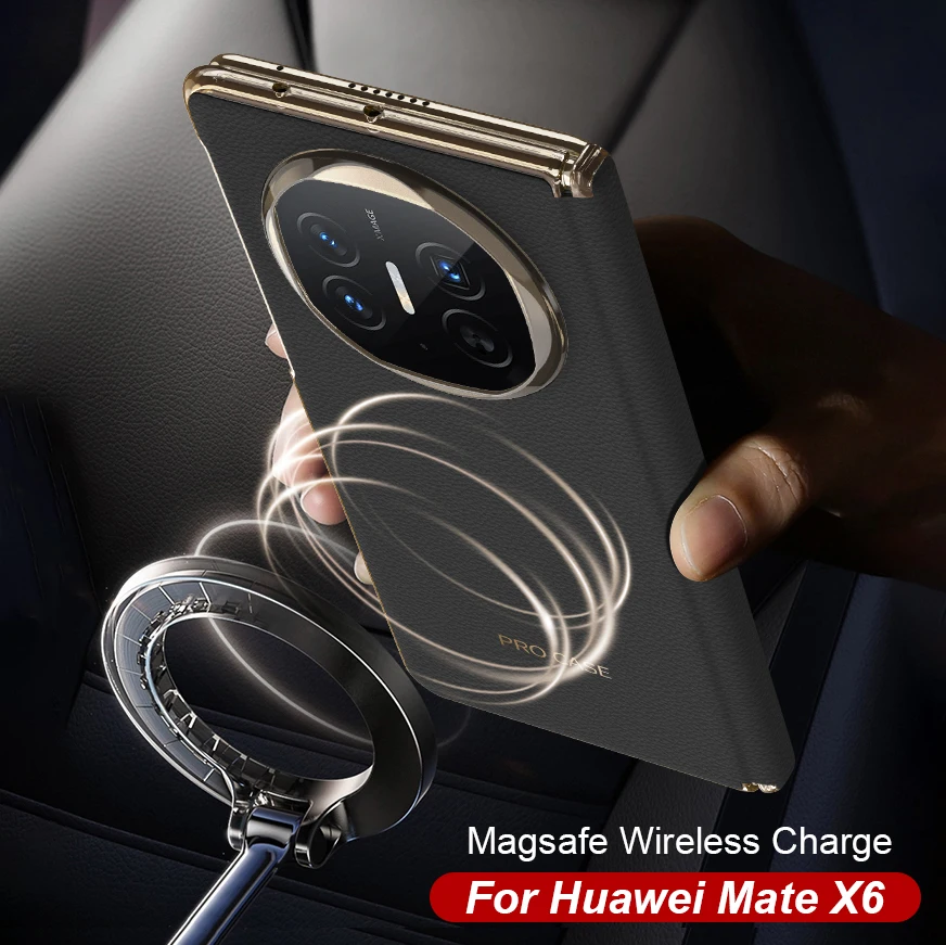 For Magsafe Wireless Charge Leather Case For Huawei Mate X6 Magnetic Hinge Prote