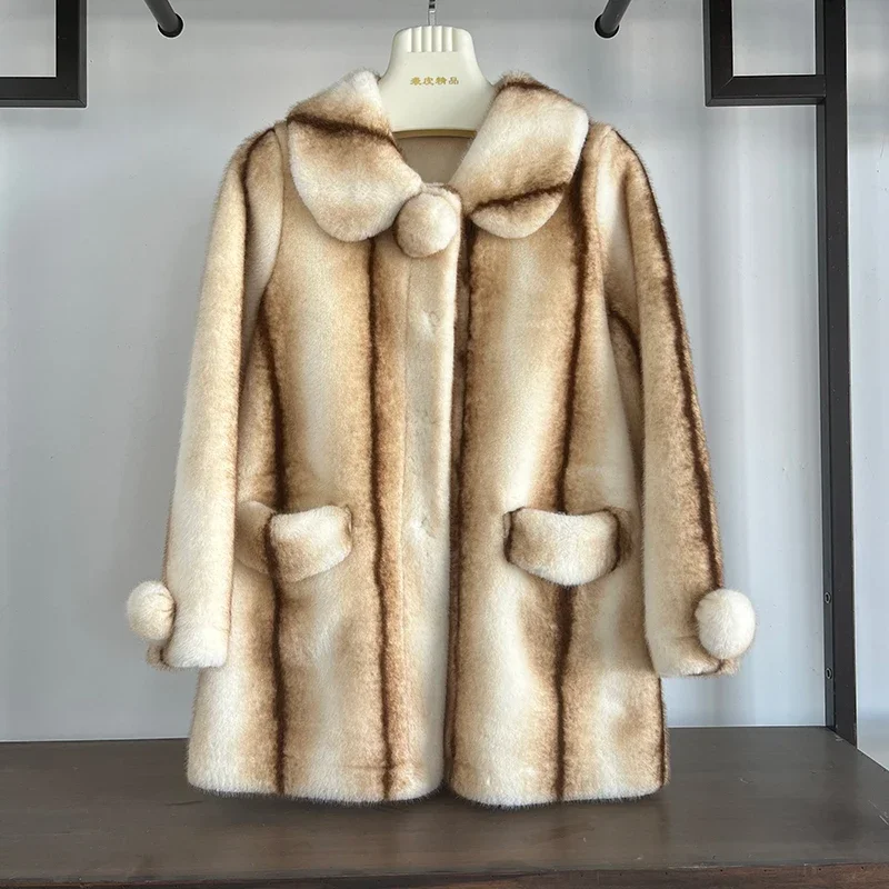 Mink Fur Coat for Women Long Eco Faux Fur Coat Korean Loose Thick Stripe Fluffy Jacket Female Overcoat Winter Clothes 2023