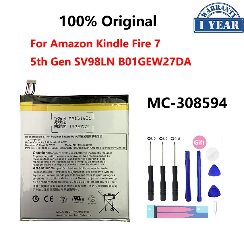 

100% Оригинальный аккумулятор 2980 мАч для Amazon Kindle Fire 7 5-го поколения SV98LN MC-308594 Bateria