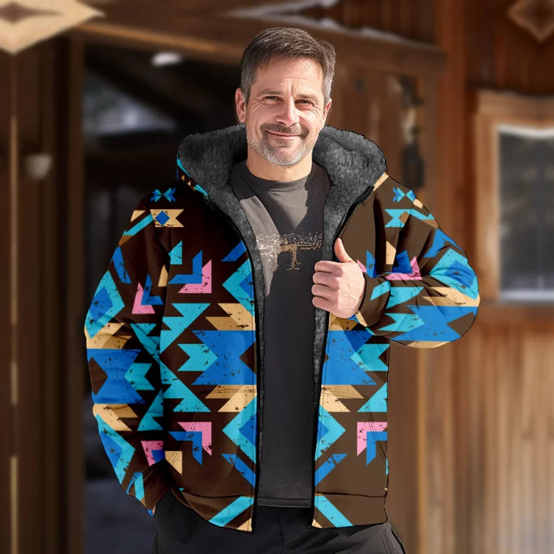 New Creative Cotton Coat Hooded Sweater Casual Print Men's Fur Loop Arctic Velvet Zipper Patch Pocket Hooded Sweater a32