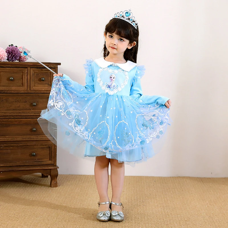 Girls Elsa Dress Long Sleeve Frozen Elsa Dresses Children Girl Elsa